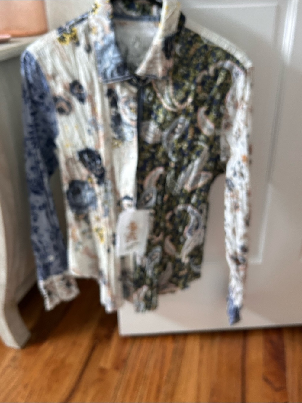 sundance boutique White, Blue & Green Paisley Patchwork Button-Down Shirt